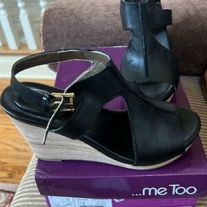 Me Too wedge black sandals gently used.